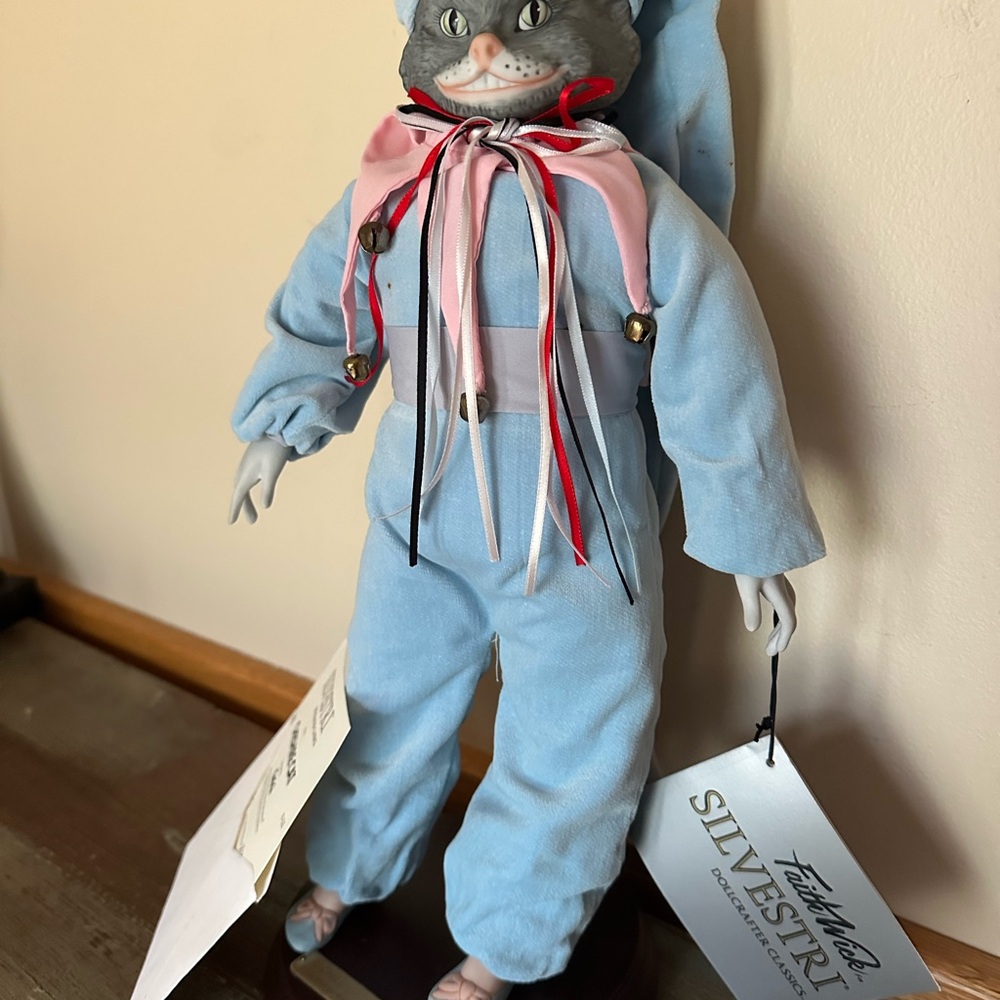 Cheshire Cat limited edition Sylvestri Faith Wick doll collectors w/stand COA